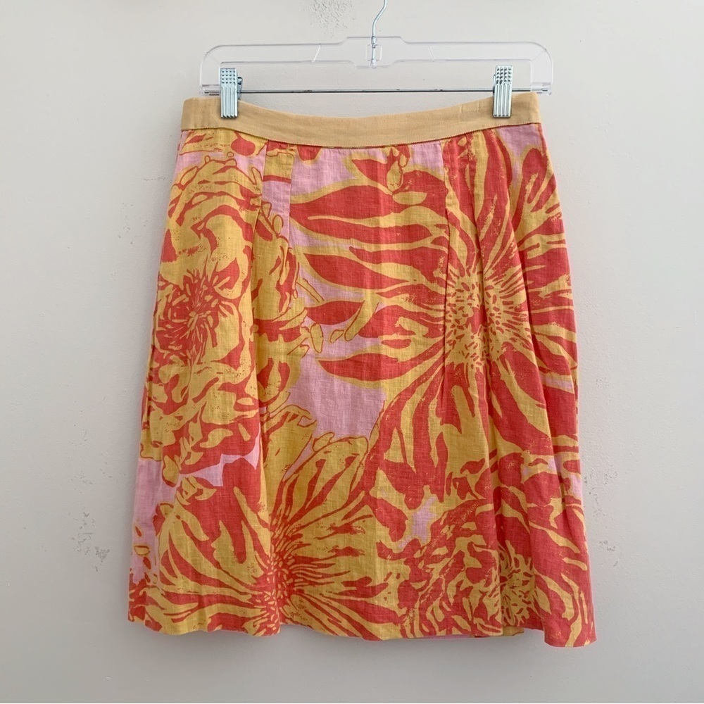 Edme & Esyllte Floral Linen Blend A-Line Skirt Sz 4 Anthropologie